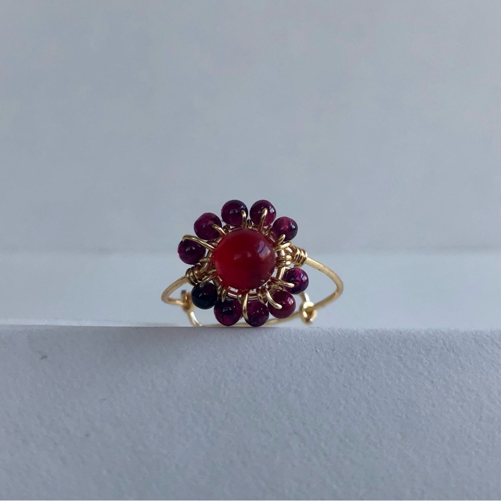 Adjustable Garnet Floral Ring - image 1